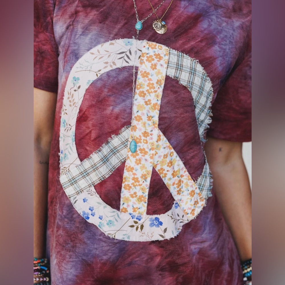 Tie-Dye Peace Sign Tee Dress - Burgundy/Purple - Picture 3 of 7